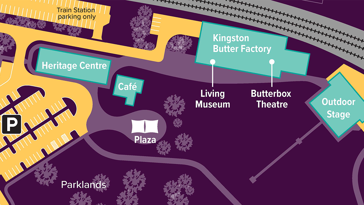 Kingston Butter Factory Cultural Precinct site map.