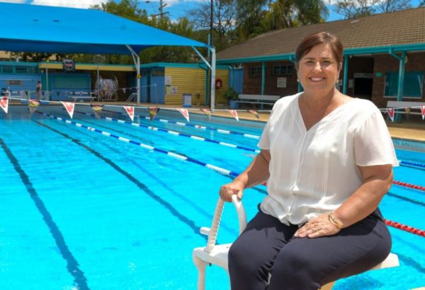 Councillor Karen Murphy at the Robbie Nay Memorial Pool in Beenleigh.