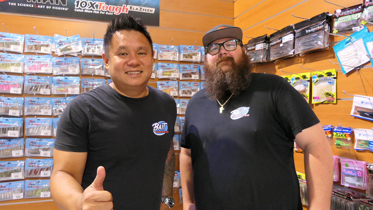 Bait Tackle Store owner, Ivan Lee, with his second-in-command, Corey McMullen.