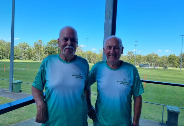 Bruce Webster and David George of Greenbank Walking Football