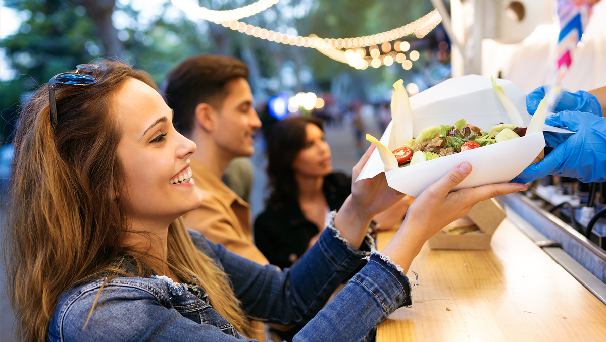 Food trucks at a market.