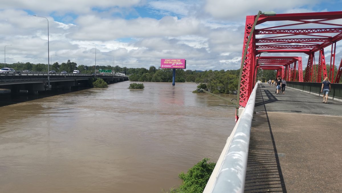 The Red Bridge at the Logan River Parklands.