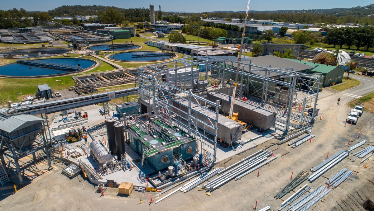 An aerial shot of the building under construction