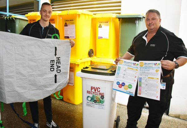 Logan Hospital green team members and their hover mats, which are being recyclied instead of being sent to landfill.