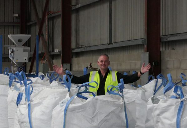Graham Ross with donated fabric for recycling at BlockTexx