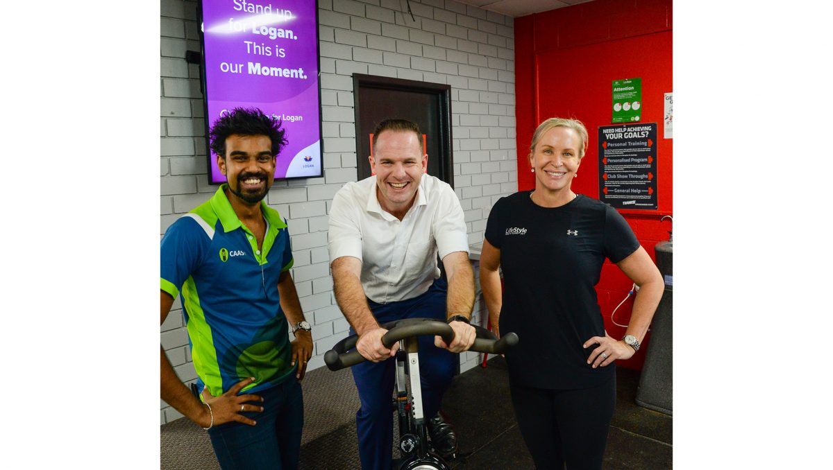 Economic Development Chair, Councillor Jon Raven, centre, with CAASie Director of Engineering Jeff Jaraved and Lifestyle Health Club owner Tamara Kuhnemann.