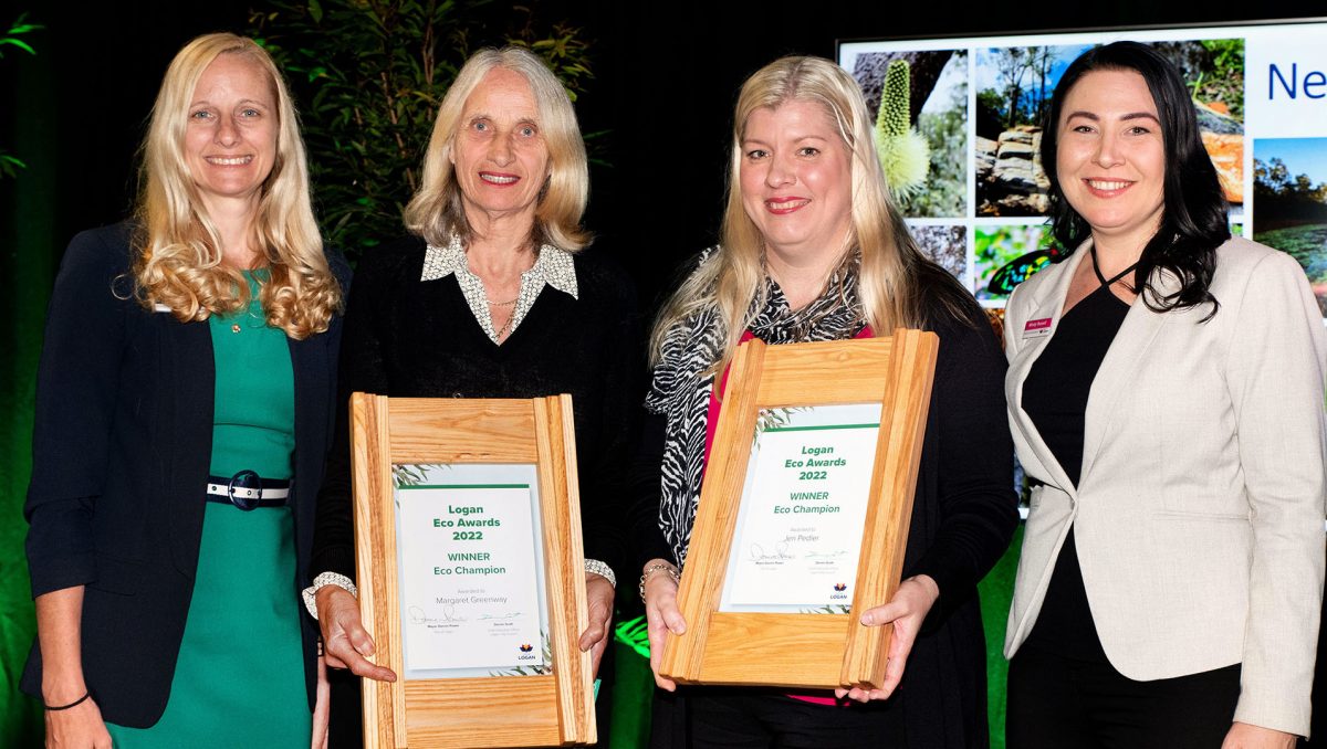 An image from the 2022 Logan Eco Awards: (from left) Cr Miriam Stemp, Dr Margaret Greenway, Jen Pedler and Cr Mindy Russell.