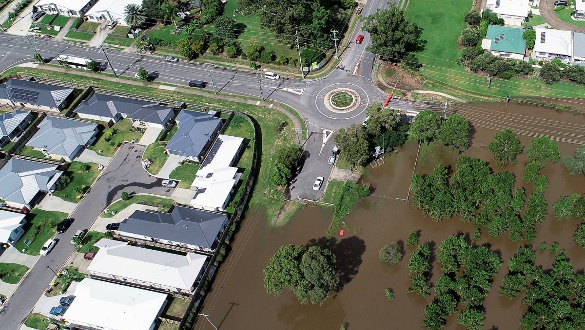 Aerial shot of flooding