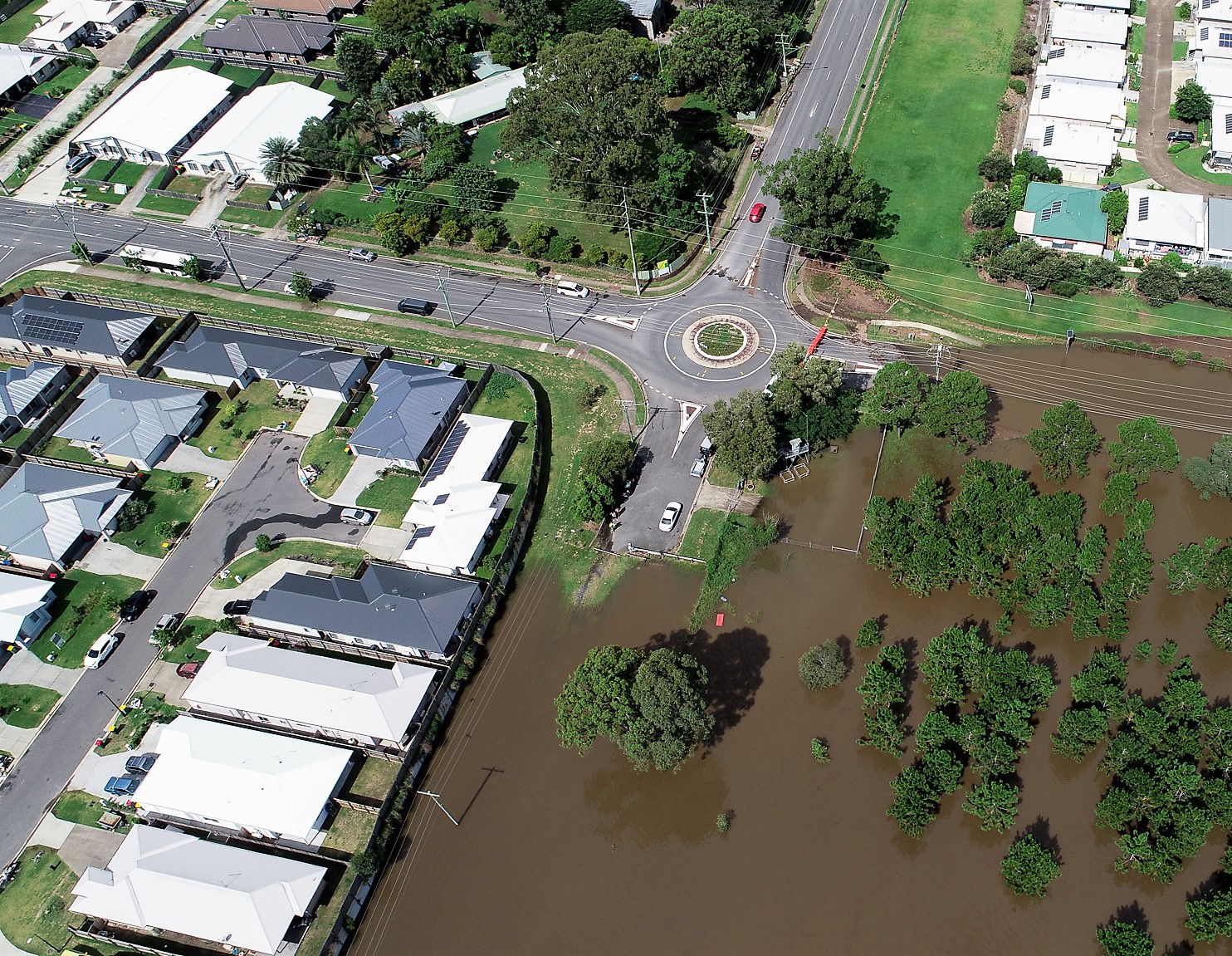 Aerial shot of flooding