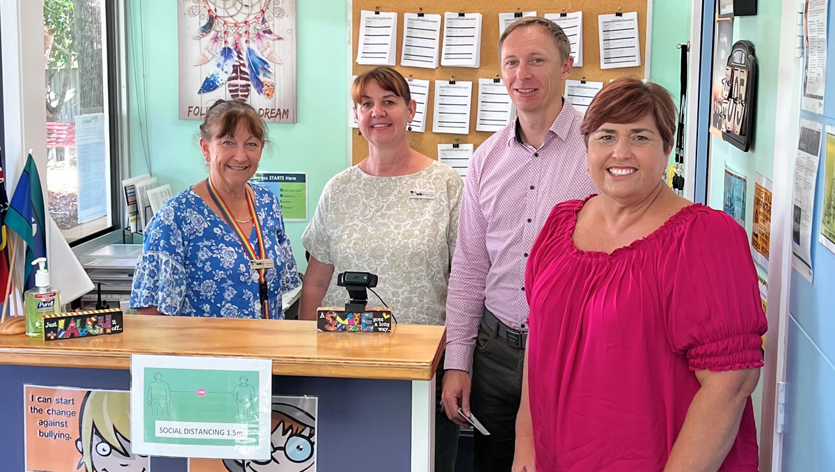 Councillor Karen Murphy (right) with Eagleby Learning College’s (from left) Administration Officer Caren McClutchie, Dean of Students Sharon Charter and Head of Campus Richie Allan.