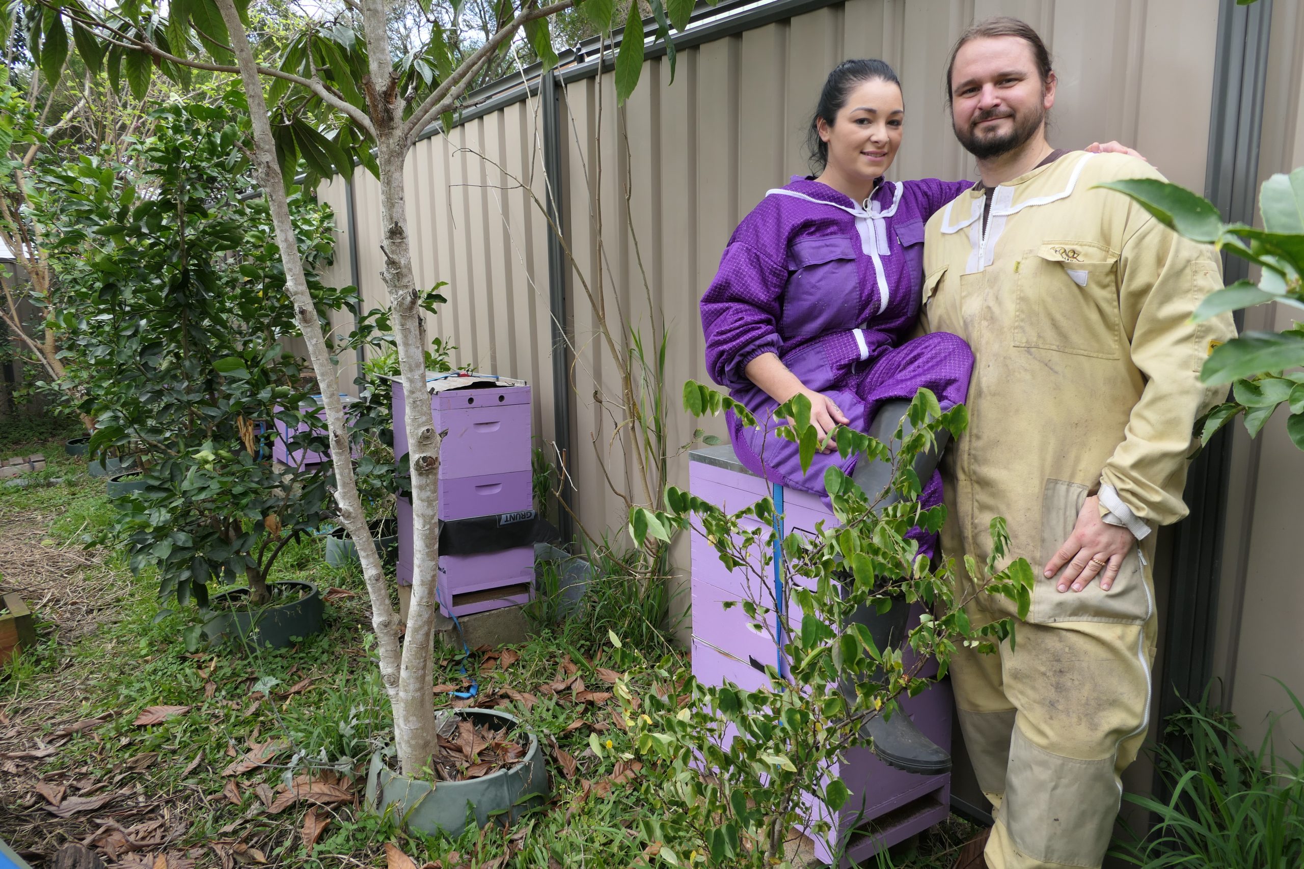 Talis and Stephanie, founders of Urban Bee Co, with some of their hives
