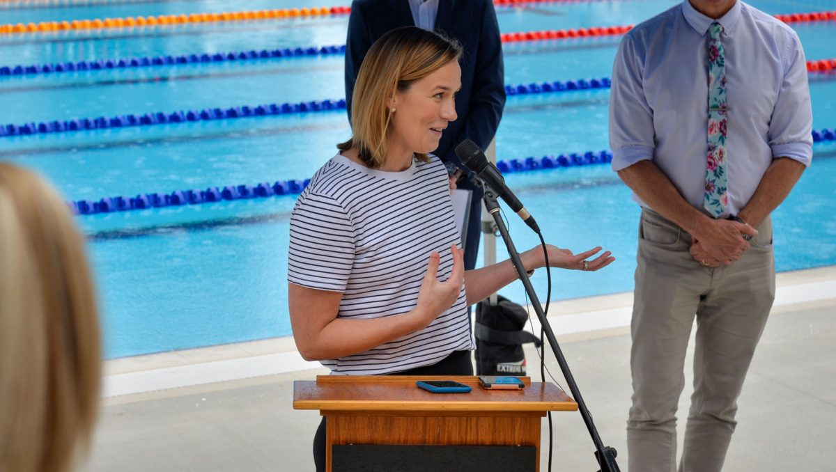 Olympic gold medallist, Jodie Henry OAM opens the new pool at the Logan North Aquatic Centre.