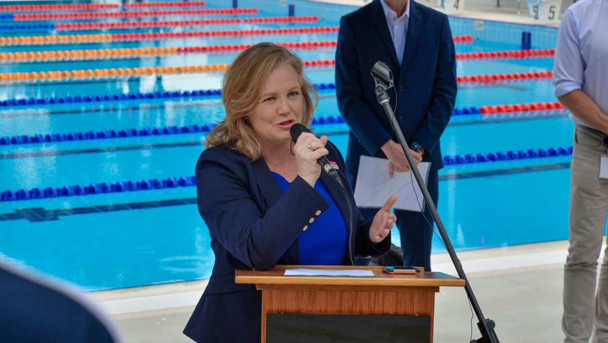 City Lifestyle Chair Councillor Laurie Koranski shared the highlights of the pool upgrade project at the opening event.