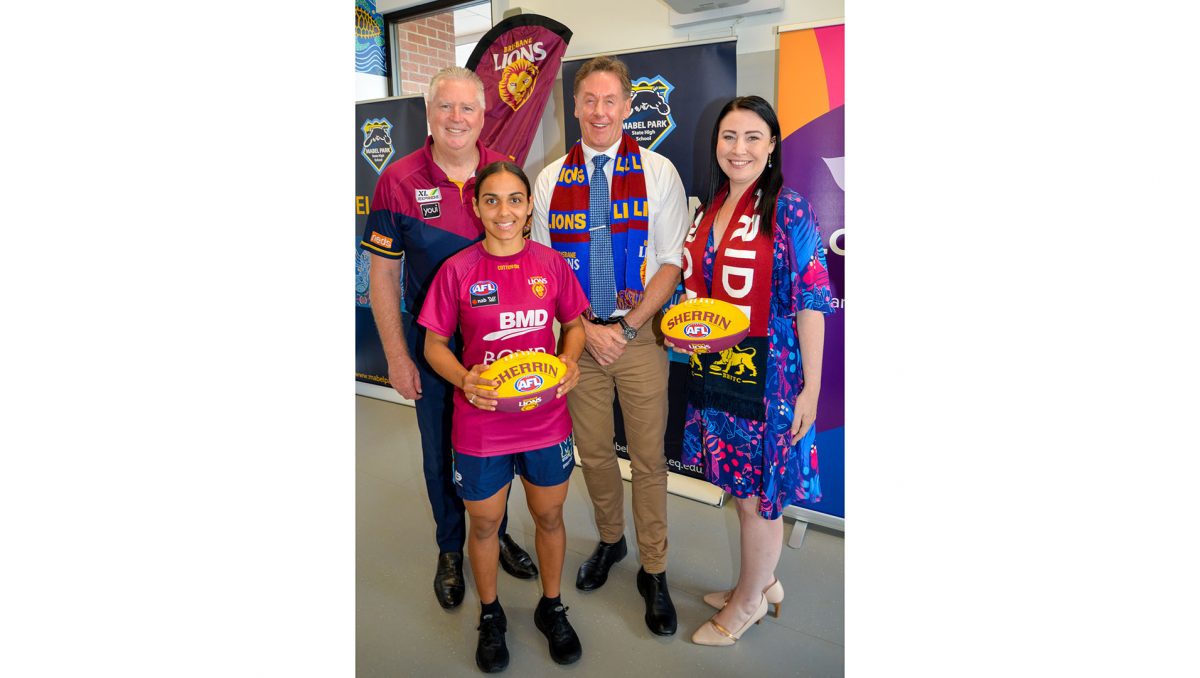 City of Logan Mayor Darren Power and Division 3 Councillor Mindy Russell with Brisbane Lions CEO Greg Swann and AFLW star Courtney Hodder.