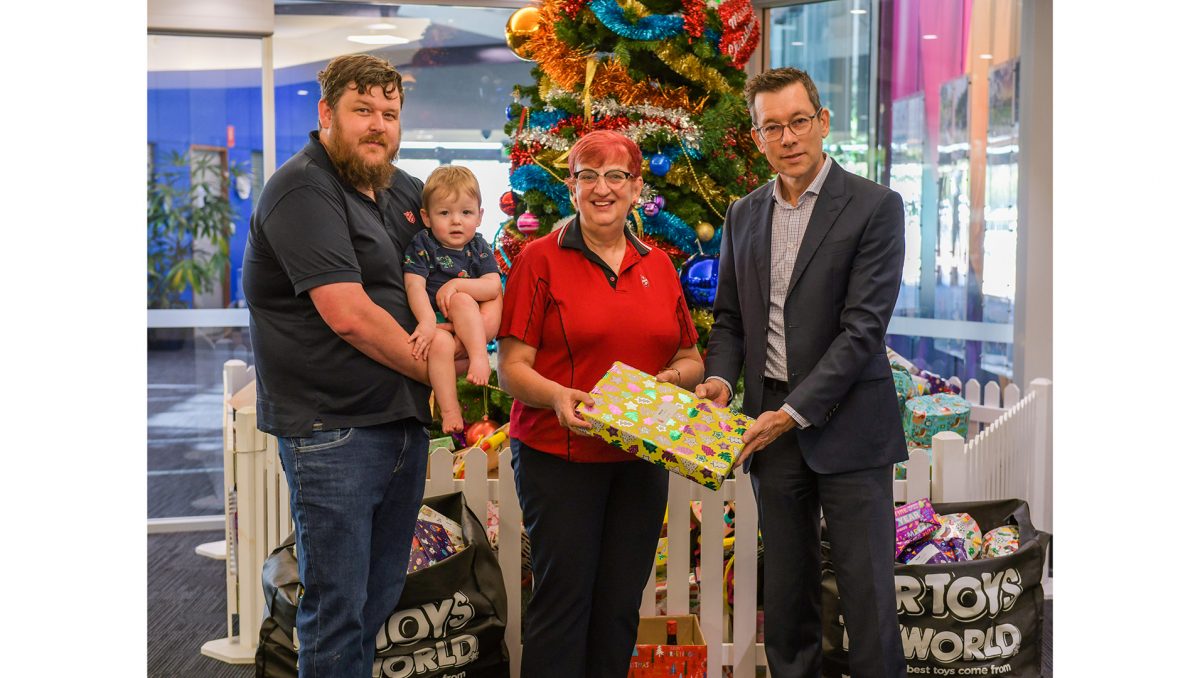 An image of Logan City Council CEO Darren Scott (right) with Salvation Army Captain Anthony Hunt (Logan Central), Leonard Hunt and Major Heather McKeown (Beenleigh area).
