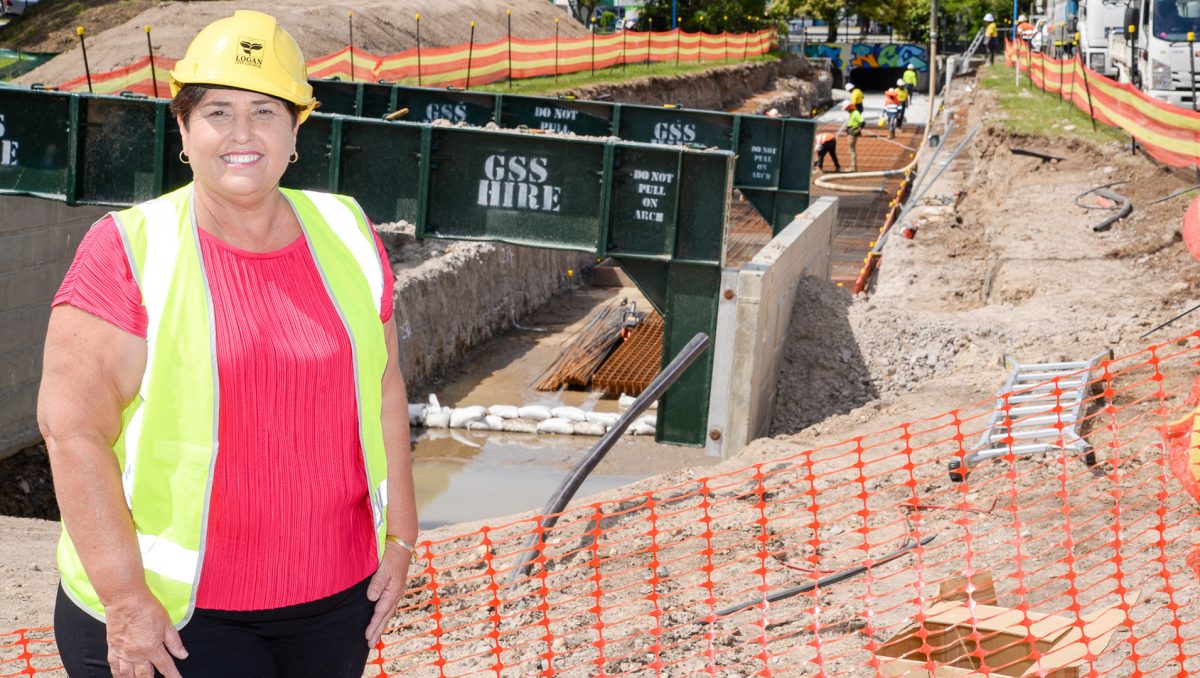 Division 12 Councillor Karen Murphy at Eagleby, where the stormwater network is being upgraded.