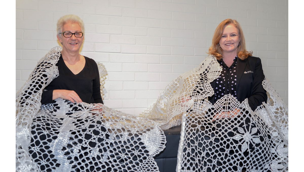 City Lifestyle Committee Chair Councillor Laurie Koranski (right) with artist Mary Elizabeth Barron.