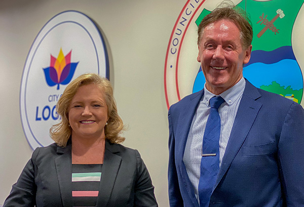 Mayor Darren Power congratulates Councillor Laurie Koranski on her appointment as new Deputy Mayor of the City of Logan.