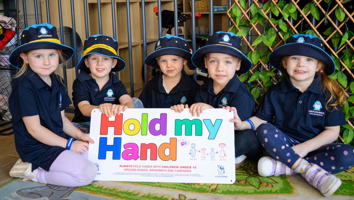 Hatchlings children, from left, Claire Miller, Fletcher Austen, Emily Banks, Aleksander Corcoran and Grace Banks.