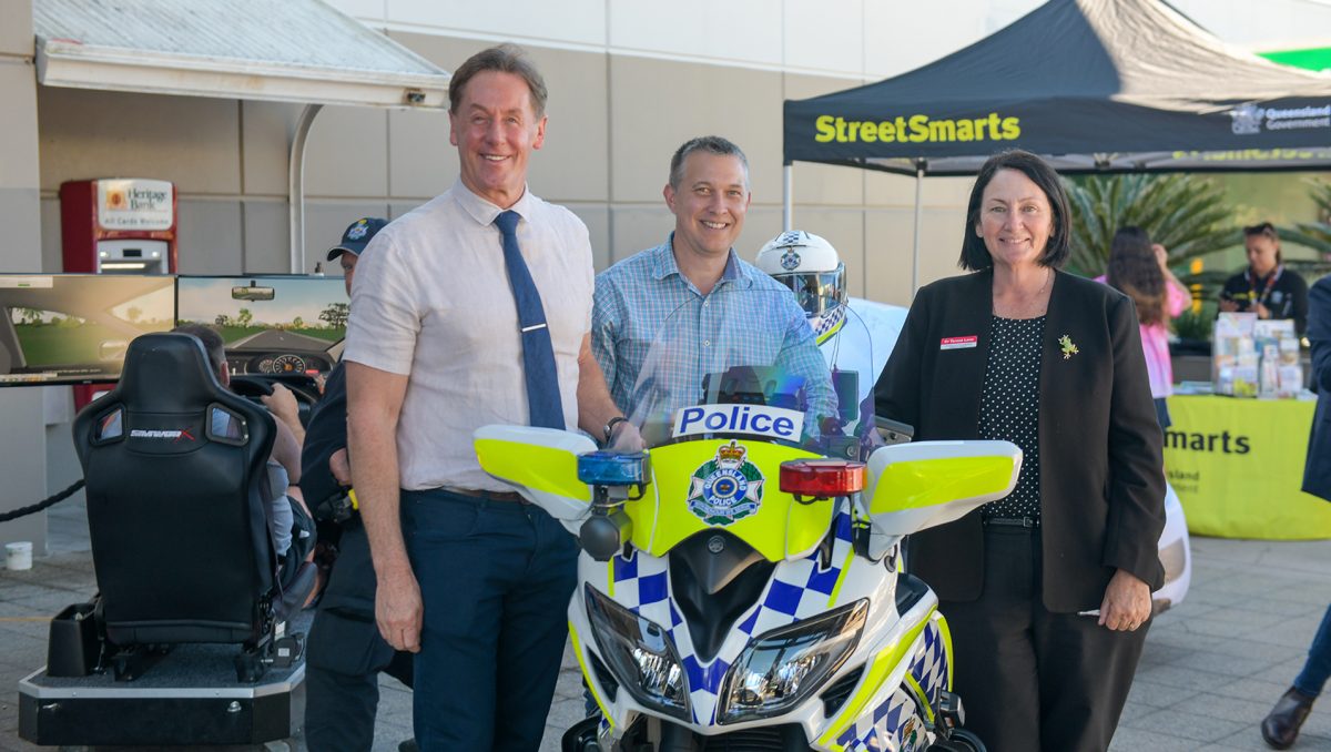 City of Logan Mayor Darren Power, left, Division 7 Councillor Tim Frazer and Infrastructure Chair Cr Teresa Lane at the Fatality Free Friday event at Grand Plaza.