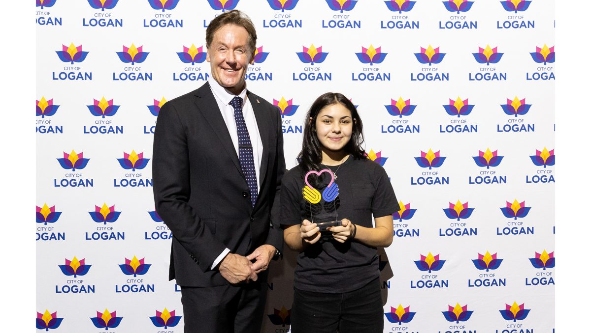 Mayor Darren Power with Youth Volunteer of the Year Bella-Marie Anderson.