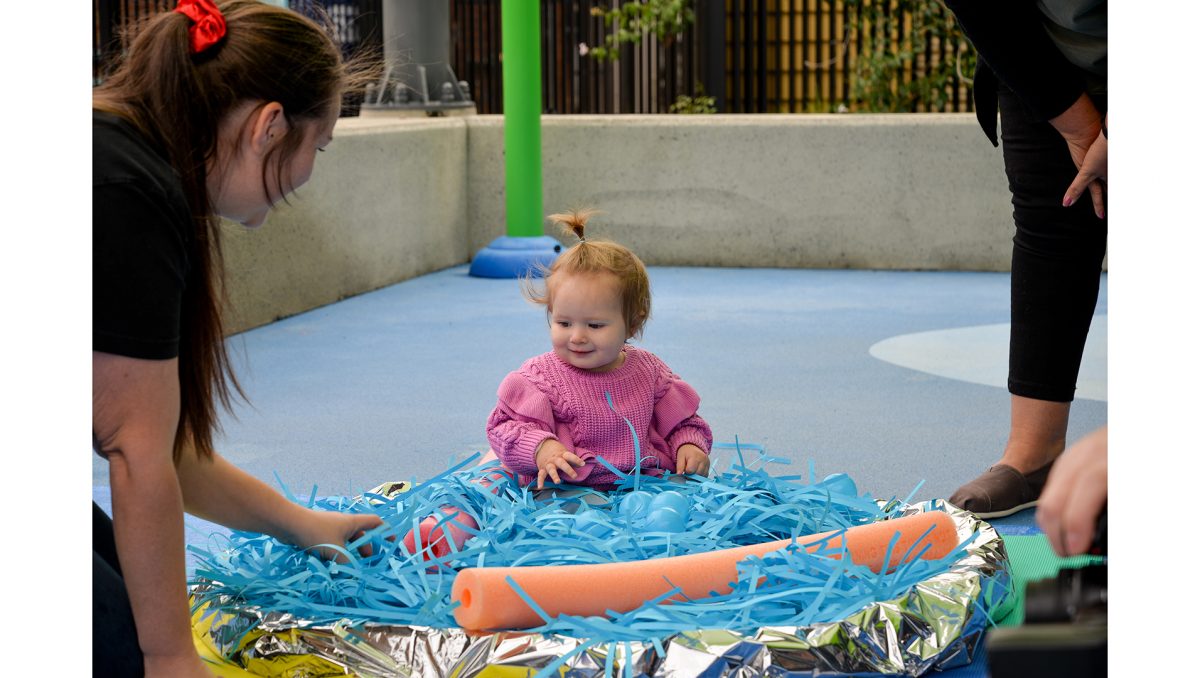 Hailey Ayton from Shailer Park joins in the sensory play program at The Frog Squad program.