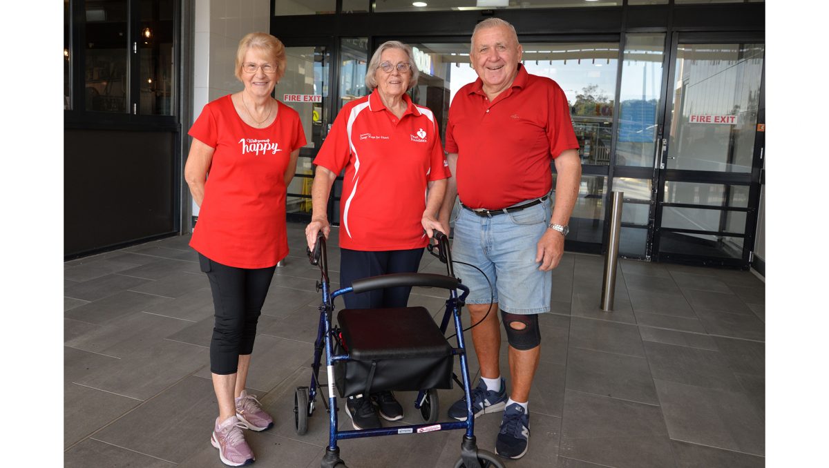 Woodridge Wanderers members (from left) Carol Gould, Alison Gentles and Joe Skorupski are striding towards good health through their involvement with the walking group based at Logan Central Plaza.