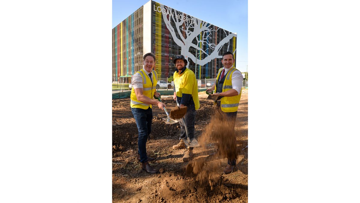 Turning the sod on Stage 2 of the Healthy Street project are (from left) Mayor Darren Power, site foreman Matt Scott-Hunter from contractors TLCC and Cr Tony Hall.