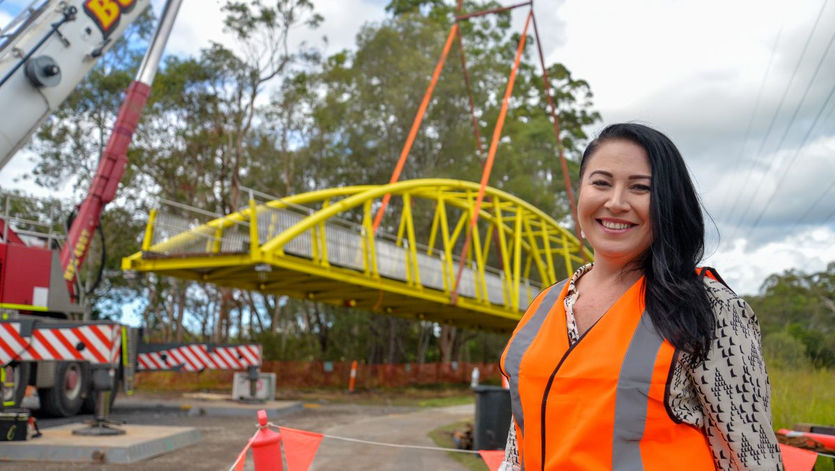 Division 3 Councillor Mindy Russell at the site of a new bridge at Slacks Creek.