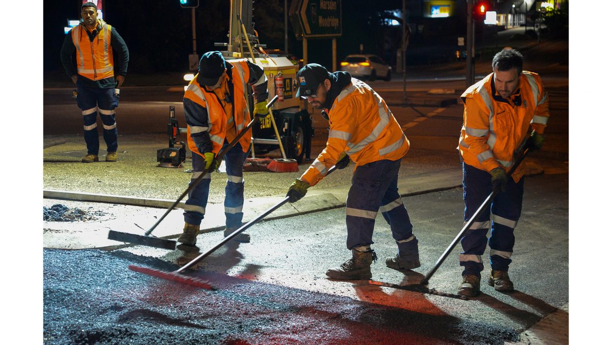 Night crews work on a Browns Plains road.