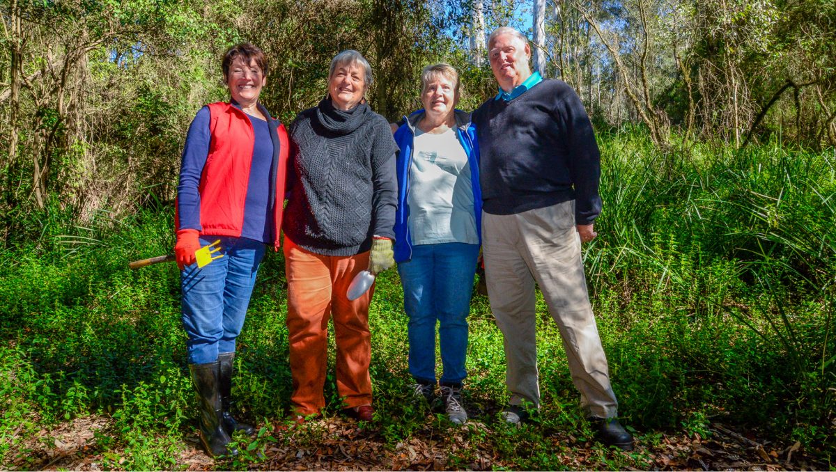 (From left) Sandra Day, Harriet Aitken, Helen and Lindsay David have received Logan City Council EnviroGrants to remove weeds and creek pollution on their properties.