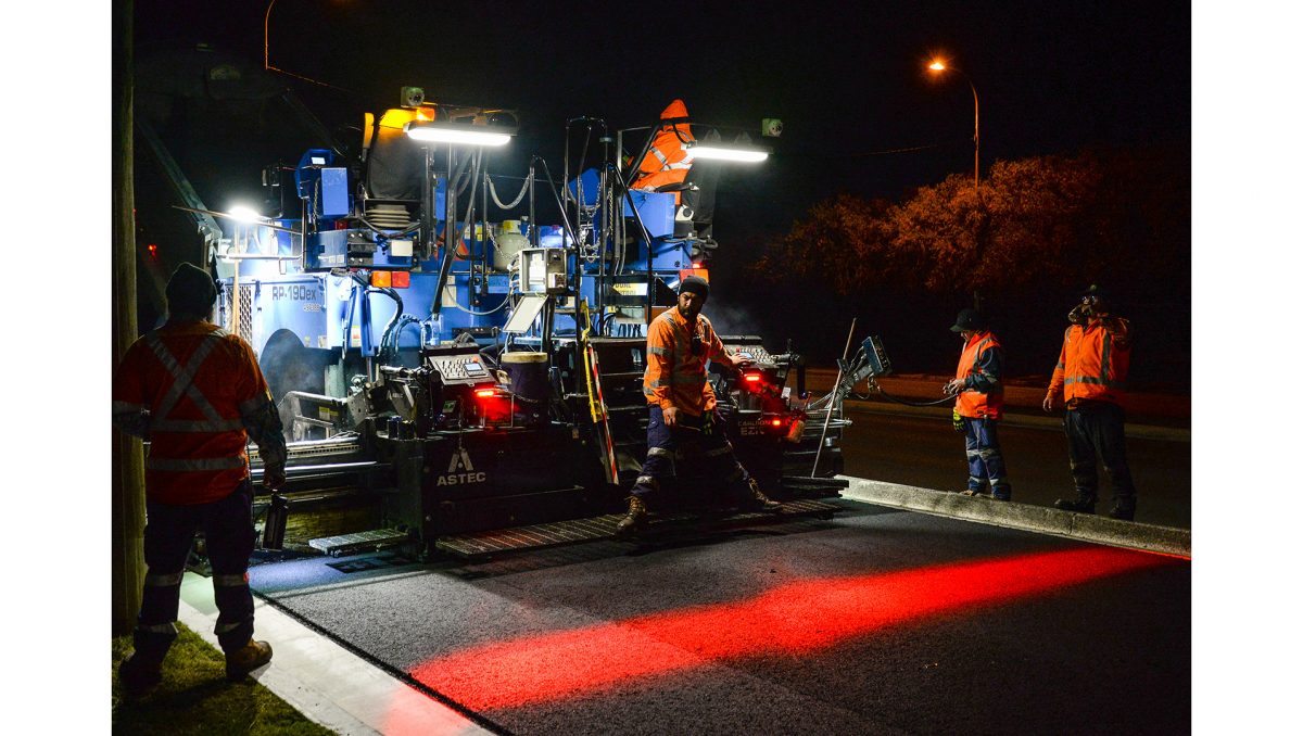 Logan City Council crews work through the cold night to resurface roads, which helps to avoid impacts on daytime traffic.