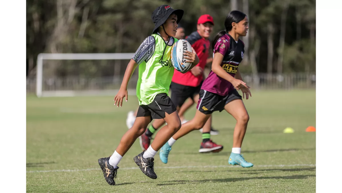 Javon Fogavini (left) and Tylah Page Manu taking part in The Great Project which teaches life skills in a fun and supportive sporting environment.