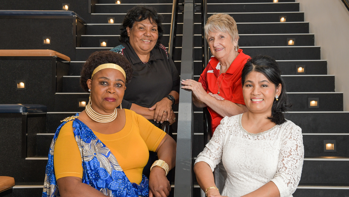 Four of a kind community support workers (clockwise from top left) Aunty Faith Green (Gunya Meta), Zada Sinn (Khmer Buddhist Temple), Gail Harrower (Mission Possible) and Esperance Nyirabarahinyuza (Power of Inspiration).