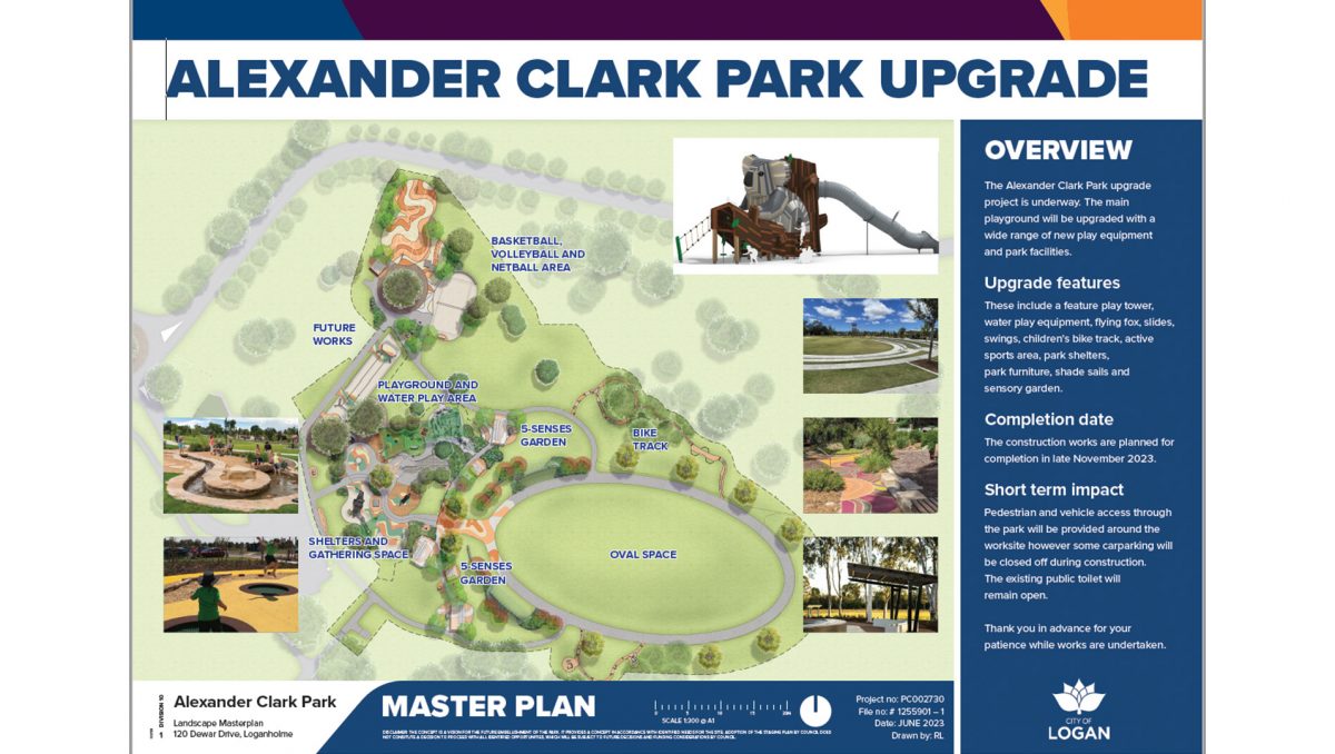 Plans of proposed upgrade works at Alexander Clark Park (Loganholme).