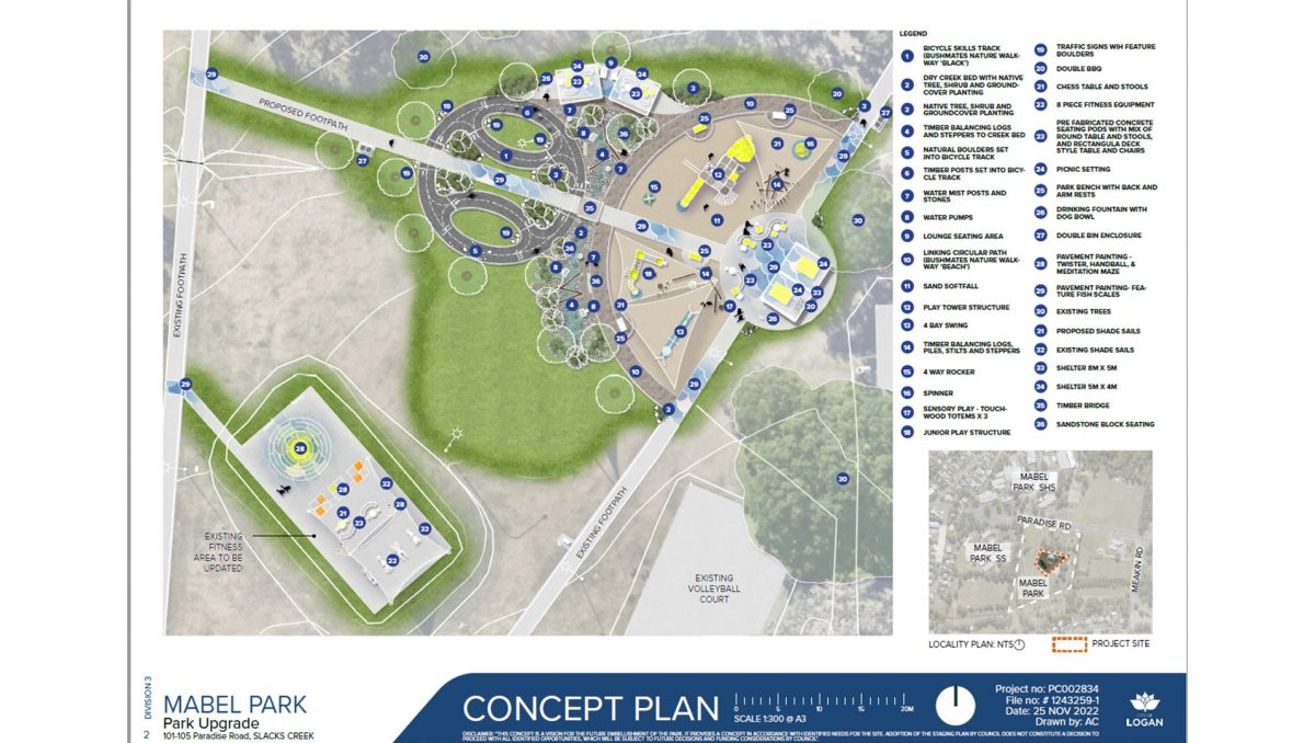 Plans of proposed upgrade works at Mabel Park (Slacks Creek).