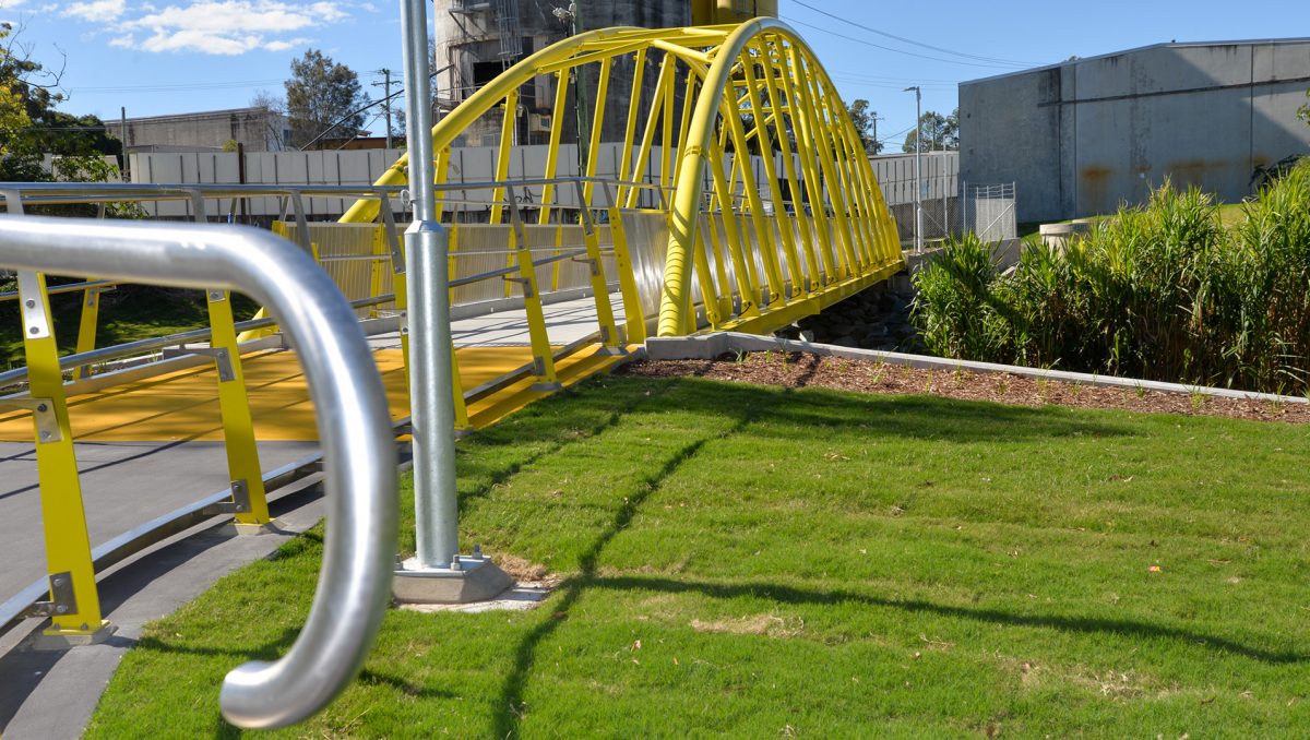 The centrepiece of the new Slacks Track pathway is a 35-metre, 30-tonne bridge over Slacks Creek.