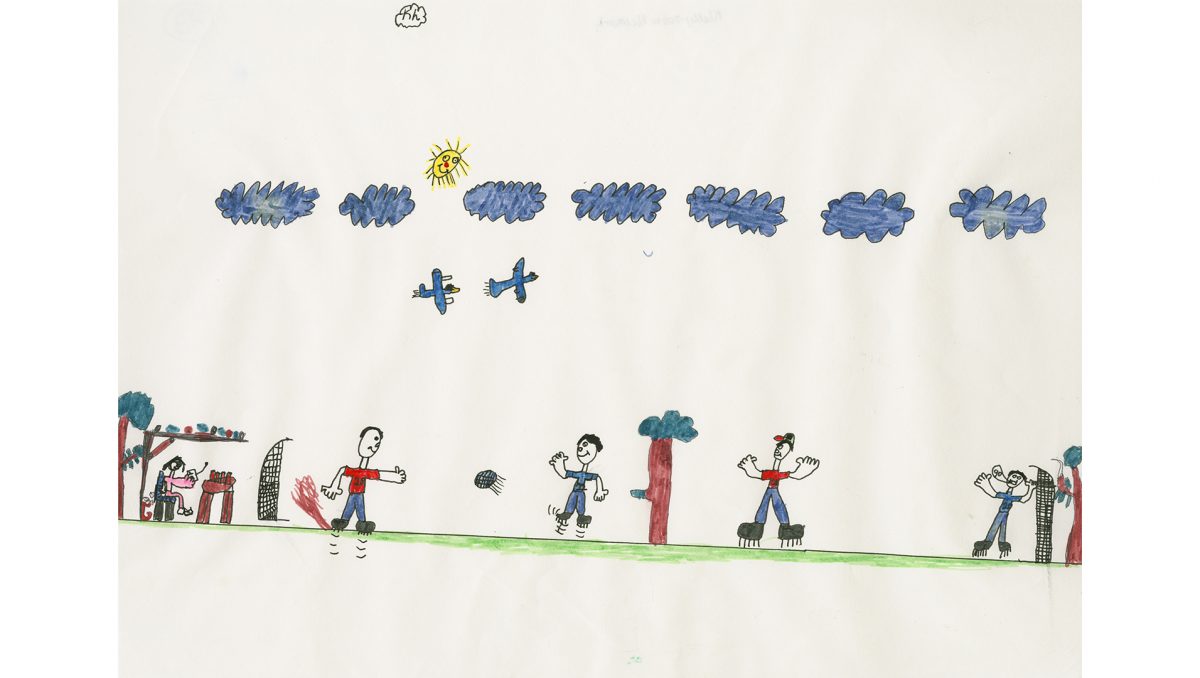 Former Woodridge State School student Khelly-John Niemark produced this artwork titled The right to play at the age of eight for the 1997 Children have rights project.