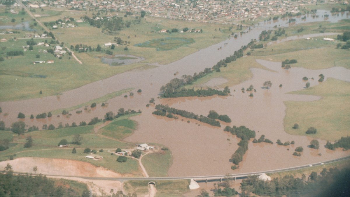 Photographer Albert Wharton took this image of Slacks Creek joining the Logan River in April, 1989 (Logan Motorway in foreground).