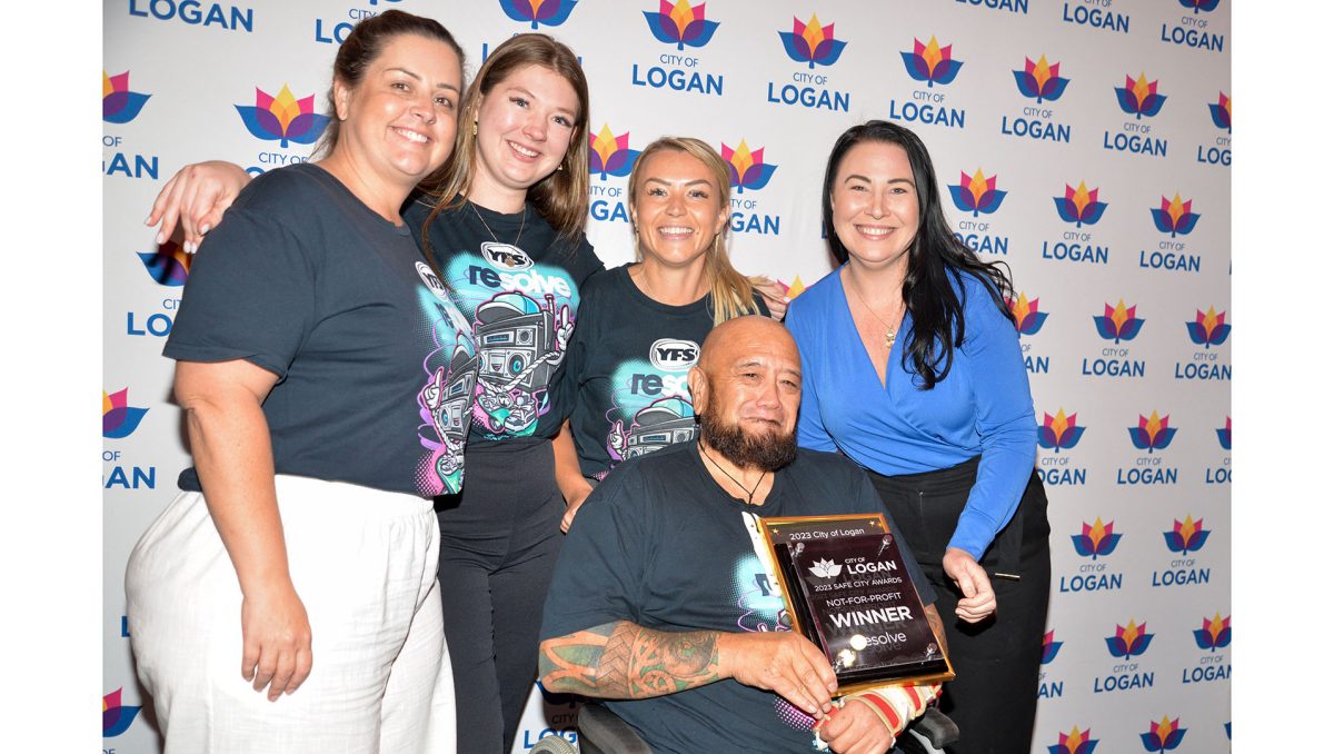 Cr Mindy Russell (far right) with Resolve project members (from left) Kia Bowen, Chloe Hall, Vicky Allen and James Te'Huia.