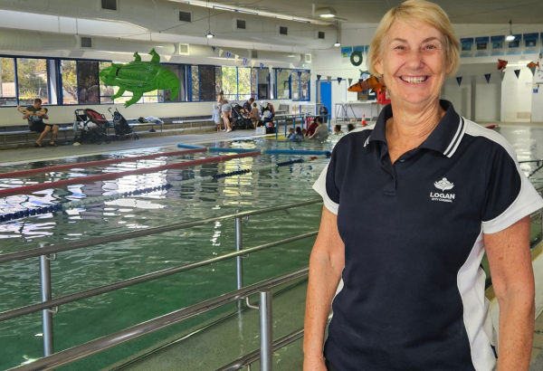 Swim teacher Sandy Allan at Logan North pool
