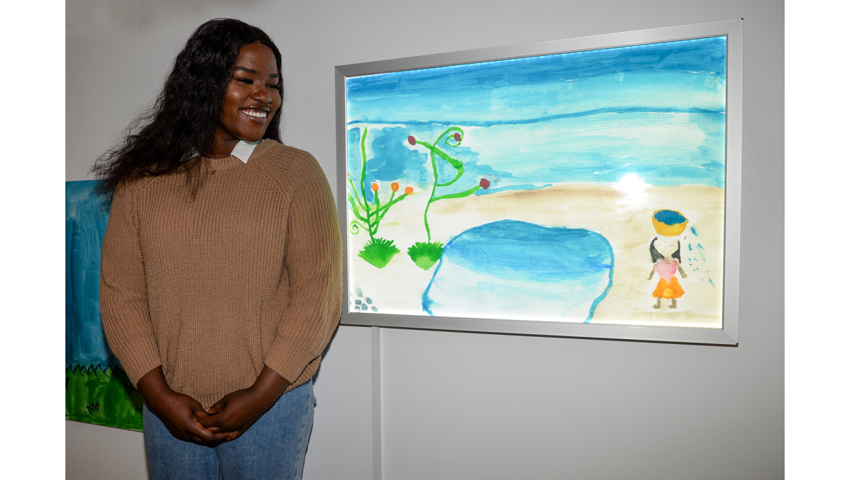 The Right to Clean Water is the title of Katty Okeny's childhood painting.
