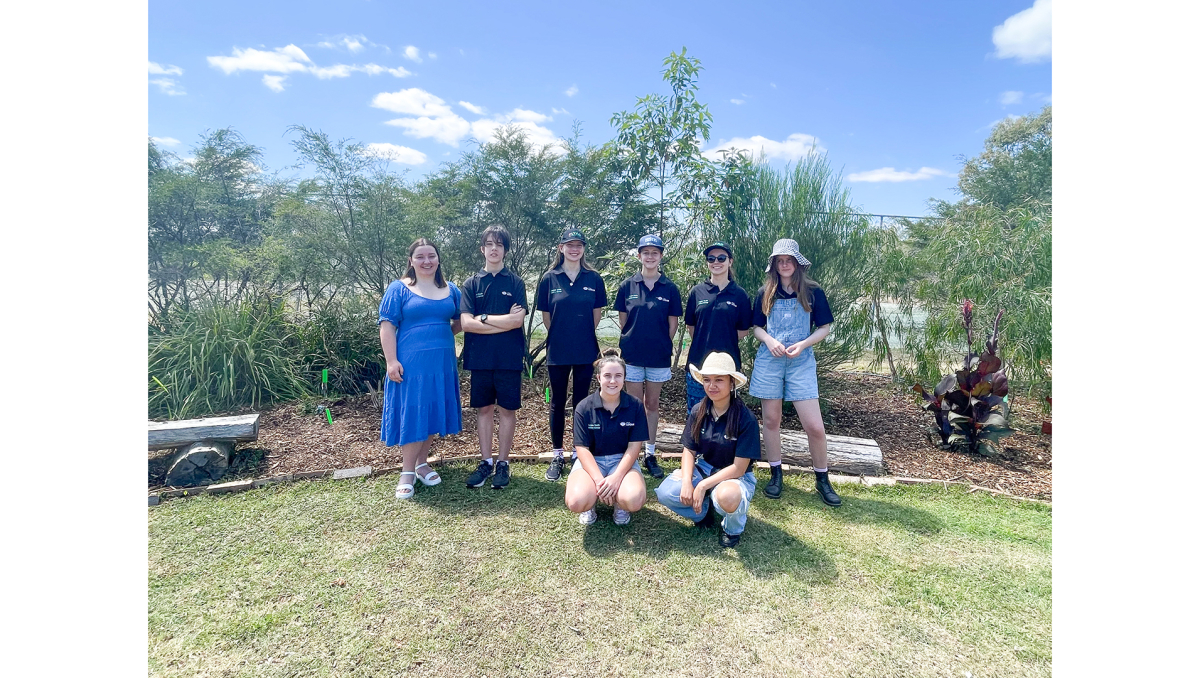 Members of the Logan Youth Action Group Environment Committee (back row from left) Molly Prieditis, Talon Woods, Megan Leafe, Gabrielle Worship, Kaela Lowry, Ruby Wandschneider and (front row from left) Morgan Watt and TeAroha Manuel launch the new youth-focused community garden at Jimboomba.