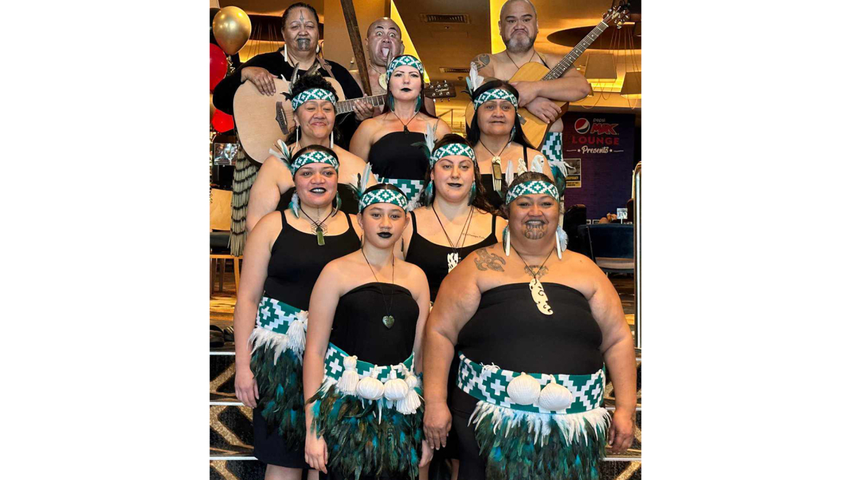 This image of Māori Cultural dance group Kapa Haka is part of the Whakawhanaungatanga exhibition by Jimboomba-based Maori artists Walter and Evangeline Archer.