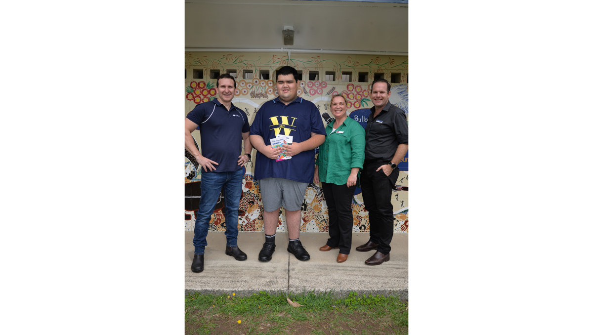 Lifestyle Chair Councillor Tony Hall (left), graduating Logan City Special School student William Tagaloa, Jigsaw Australia Community Engagement Lead Annabel Lyons and Economic Development Chair Councillor Jon Raven discuss the work experience program run by Jigsaw earlier this year.