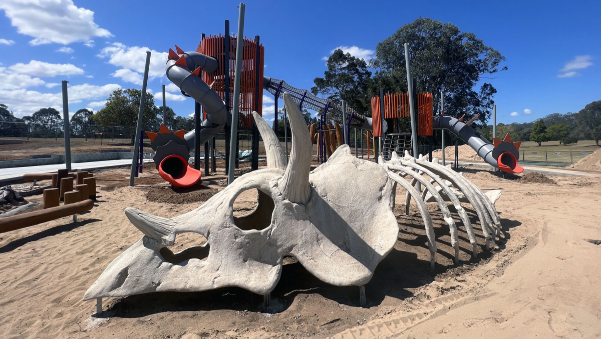 A new dinosaur play structure will excite youngsters at Riverdale Park in Meadowbrook.