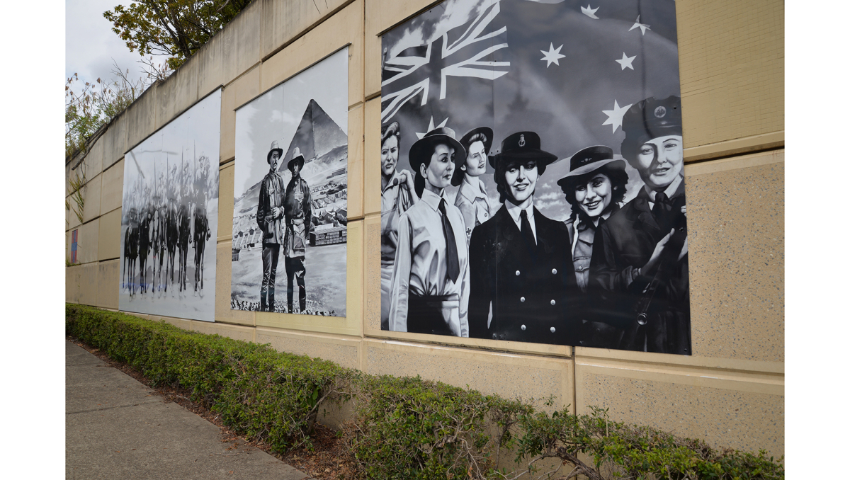 The memorial murals on Anzac Avenue at Hillcrest.