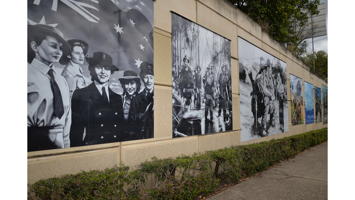 The memorial murals on Anzac Avenue at Hillcrest.