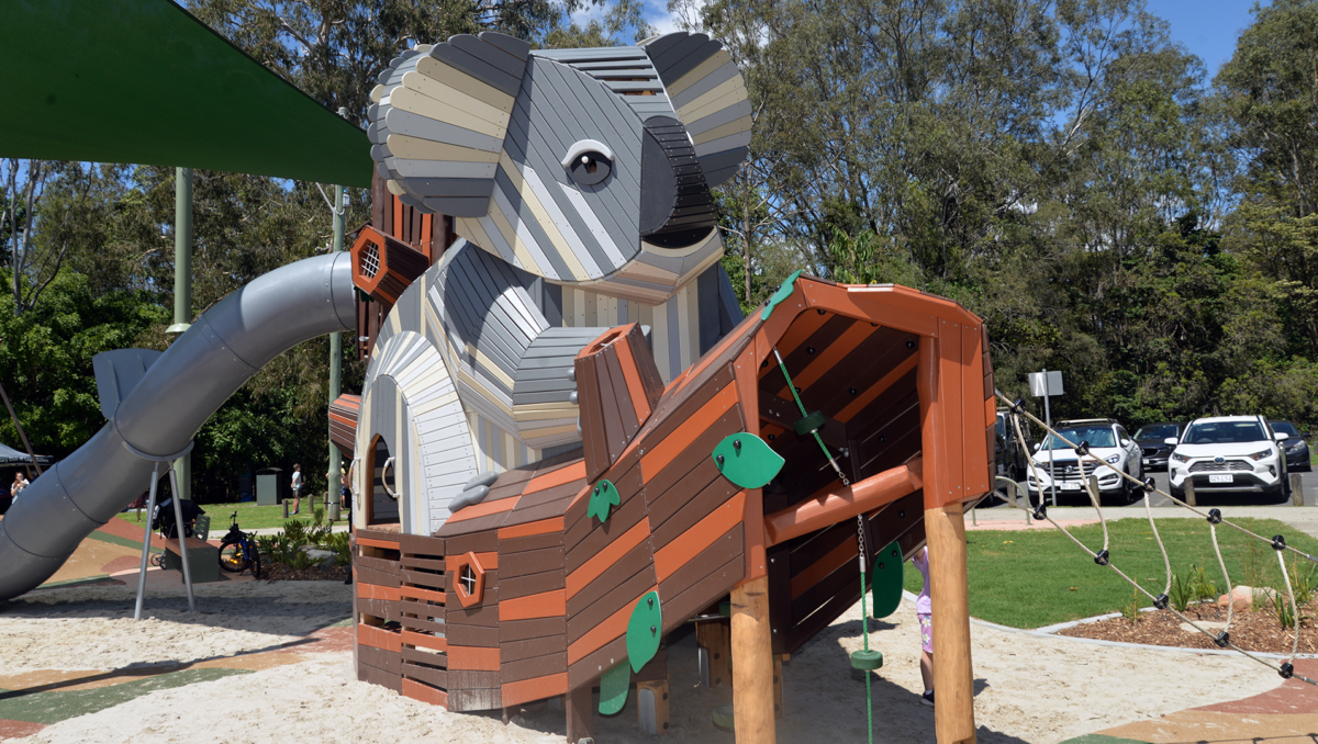 The giant koala play tower and slide. which is the centrepiece of the upgrade to Alexander Clark Park in Loganholme.
