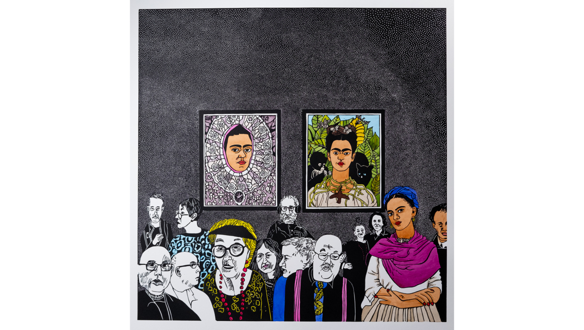 Artist Sue Poggioli has paid homage to well-known Mexican painter Frida Kahlo in this artwork.